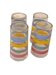 Vintage Juice Glasses Striped Multicolor Bands