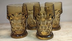 4 MCM Vintage Anchor Hocking Georgian Amber Topaz Bar Tumbler Glasses Honeycomb