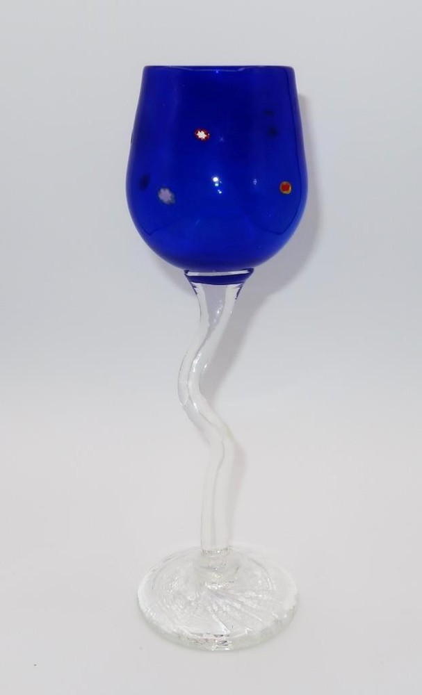 Venus Hot Glass (New Zealand) Wine Goblet BLUE 11 1/2″ Tall 2005, Twist Stem