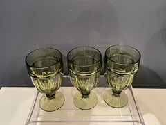 Libbey DuraTuff Gibraltar Olive Green Goblets Set of 3 Vintage USA Glasses