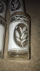 VTG Wheat Print Glass Drinking Glasses Set Of 4 Clear White Gold Trim