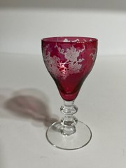 Set of 6 Cordial Glass Bryce Cranberry Ruby Glass 688-1 Etched Grape Design Rare