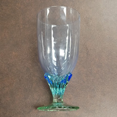 Clear Glass Goblet Wine Glass with Blue & Green Stem and Green Base