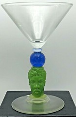 Richard Jolley 1996 Bombay Sapphire Martini Glass Green Head Blue Globe Stem