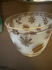Vintage MCM 5.75″W X 4.»H Libbey Gold Leaf Frosted Ice Bucket Barware
