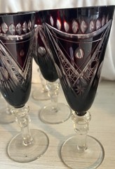 Set of 12 Bohemian Crystal Ruby Red Cut to Clear Wine Stemware Goblets 7-inch