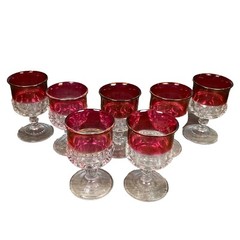 7 x Tiffin Kings Crown Ruby Red Flash Thumprint Goblets Water Glass Vintage
