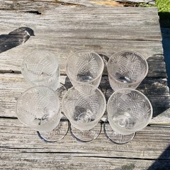 SET OF 6 ANTIQUE AMERICAN BRILLIANT CUT CRYSTAL STEMMED DOUBLE DIAMOND FAN GLASS