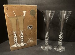 Cristal D’Arques France Crystal Millenium Champagne Flutes Year 2000 w/2 Napkins