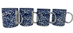 (4) ROYAL MAJESTIC STONEWARE COUNTRY TIME BLUE #8750 COFFEE/TEA CUPS MUGS SPONGE