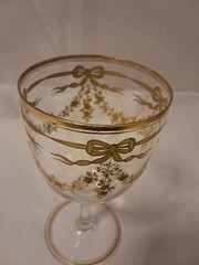 Bohemian Josephinenhutte Raised Gold Bow Beaded Floral Swag Glass Water Goblet A