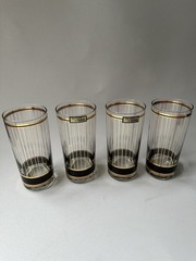 Set of 4 Vintage Culver Devon Black High Ball Ice Tea Glasses 22k Gold Trimmed