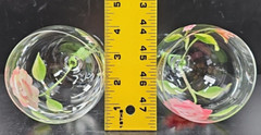 2 Block Vintage Rose Balloon Wine Glasses Mix Set Floral Hand Painted Flower Lot