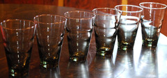 LIBBEY Vtg Set 6 SATURN OPTIC ‘RIPPLE MINT’ GREEN Highball Glass 12 oz Ring Wave