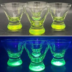 Crate & Barrel UV Reactive 4pc Lime Green Dizzy 6oz Cocktail Glasses 2007-20 USA