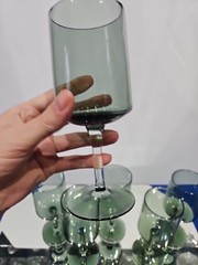 Set (6) Wine Glasses Goblets, Crystal Lenox Signed «Blue Smoke» Gray-blue-green