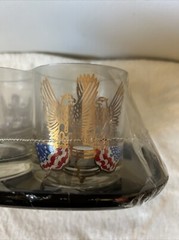 Couroc of Monterey MCM Set of 4 Eagle American Flag 22K Gold Glasses w/ Tray 70s