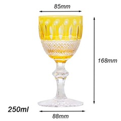Edo Kiriko Yellow Crystal Wine Glass Hand Cut Stemware Luxury Gift 11oz