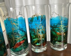 6 STIF Romania Hand Painted Hand Blown Flared Rim Glasses Clean Beautiful