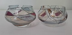 2 Luminescence Romania 2.5 in tall Stained Glass Lead Free mouth blown holder