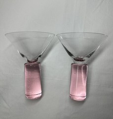 Vintage Sasaki Glass Pink Crystal Colonnade Cocktail Martini Glass 6” Set Of 2