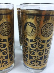 4 MCM Libbey Prudential Rock Of Gibralter 24K Gold & Black Highball Glasses 12oz