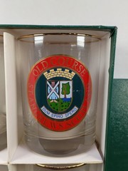 Richard Bishop golf-themed whiskey rocks glass set featuring Scottish courses…