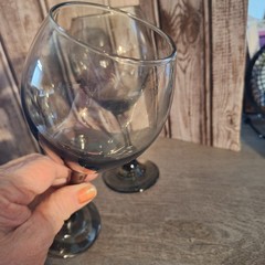 Retro Set of 2 Smokey Gray Stemmed Wine Glasses 1970’s Libbey Nova