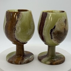 Vintage Handcrafted Onyx Marble Goblets Set Carved Stone Wine Glasses Set of 2