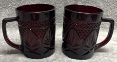 2 Luminarc Cristal D’Arques Durand Antique Ruby Red Coffee Mugs France-Free Ship