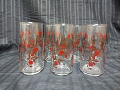 Vintage 1970s Anchor Hocking Red Climbing Roses 6″ Drinking Glasses Set of 7