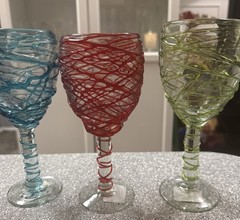 Vintage Spaghetti Drizzle Glasses Set of 4 Red Green Blue