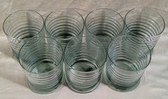 Vintage Libbey Sirrus Spanish Green Ribbed Lowball Glasses Set of 7 in EUC
