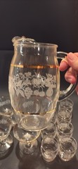 Glass Juice Pitcher Set ~ White Embossed Leaf / Gold