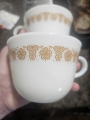 Vtg Pyrex Butterfly Gold Teacups (2) / Vintage Pyrex Teacup Set Of 2