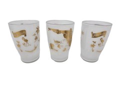 Vintage Florida Souviner Glassware Set of 3 White Glass with Metalic Gold Map