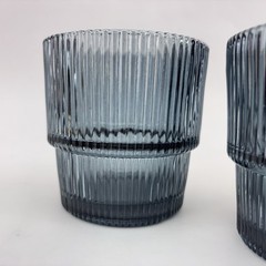 Crate And Barrel Atwell Pair Of Grey Blue Old Fashioned Whiskey Glasses Robbed