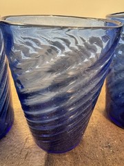 Antique Hand Blown French COBALT Blue Swirl Drinking Glasses w/ Rough Pontail x6