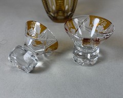 Amber Decanter 2 Bohemian Cut To Clear Cordial Shot Glasses