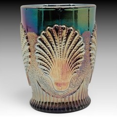 Dugan Black Amethyst Carnival Glass Diamond Beaded Shell Tumbler Antique 4 Inch