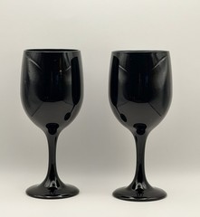 Vintage Libby Set of 2 Black Amethyst Wine Water Glass Goblets Stemware