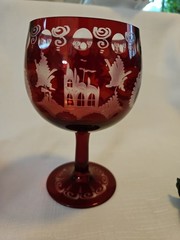 EGERMANN Cut To Clear RUBY Red CRANBERRY GLASS Stemmed Wine 5.75″ Church Dove