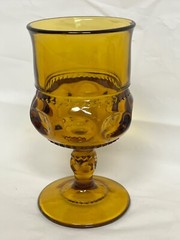 2 Vintage Indiana Kings Crown Amber Glass Thumbprint Cocktail Goblet 5 3/4″ tall