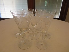 Set of 7 Morgantown Crystal MAYFAIR Etched Water Goblets