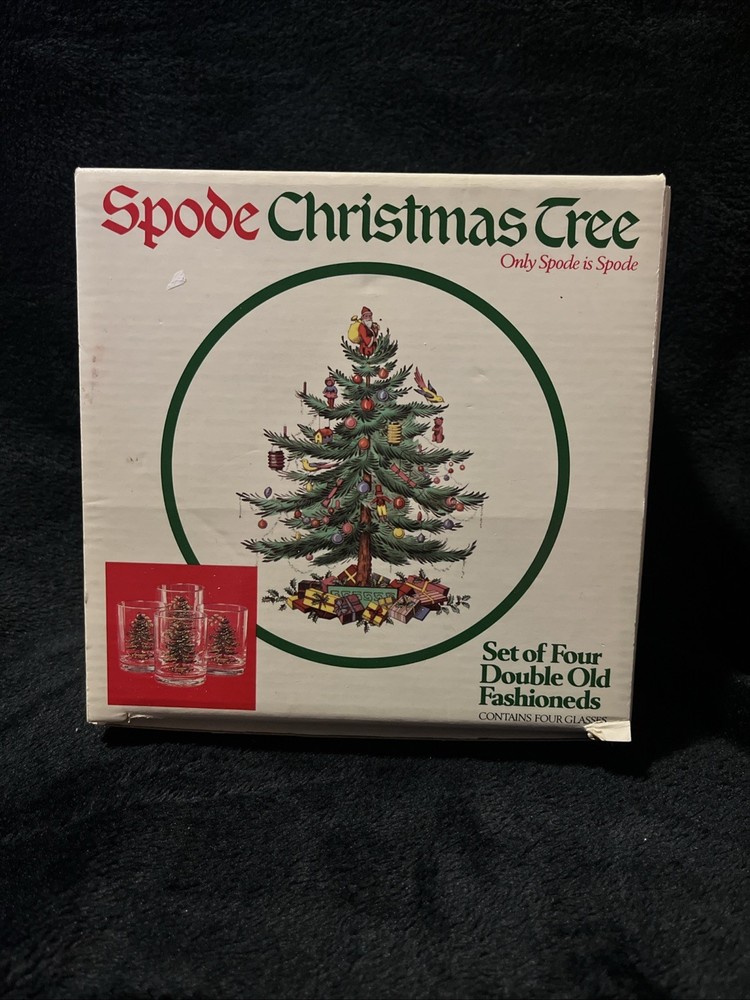 Spode Christmas Tree Double Old Fashioned Gold Rimmed Glasses Set of 4 In Box