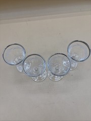 Set Of 4 Vintage Etched Leaf Wine Glasses With Silver Rim France