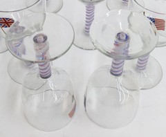 11 English Air Twist Wine Glasses 19th Century Enameled WWI Allied Flags
