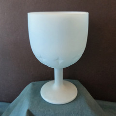 Vintage Blue Satin Milk Glass Pedestal Goblet Chalice/ Pressed Starburst Mint Co