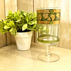 Vintage Cera Glass Water Goblets Grecian Green 22K Gold Grapes Set of 5
