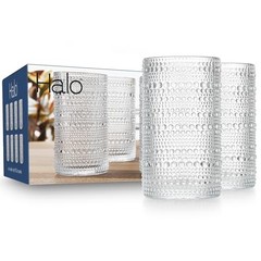 Hobnail Highball Glasses Set of 8, Textured Embossed Beaded Design, 15.2 oz